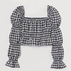 H&M Black and White Puff Sleeve Crop Blouse